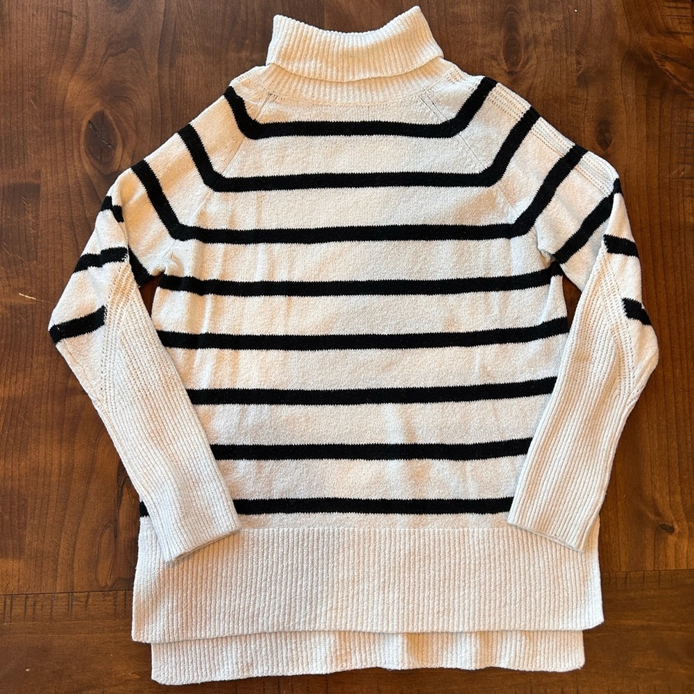 a new day Black and White Striped Cotton Blend Turtleneck Sweater Size XS